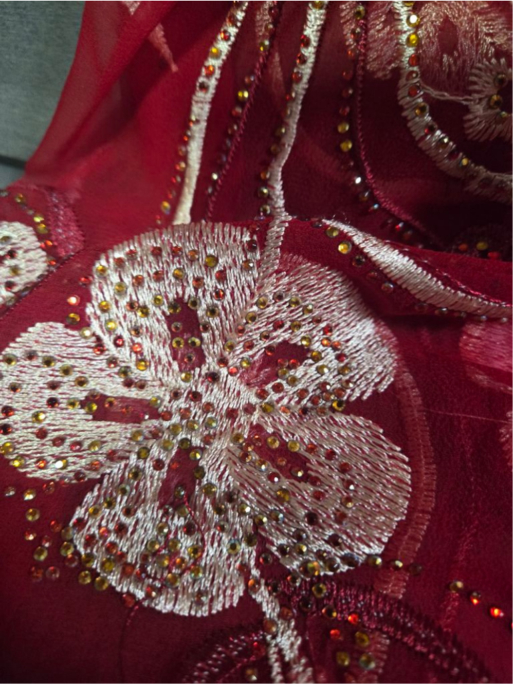 Red Gold Embroidered Kaftan or Cover Up completely sheer - Picture 4 of 9